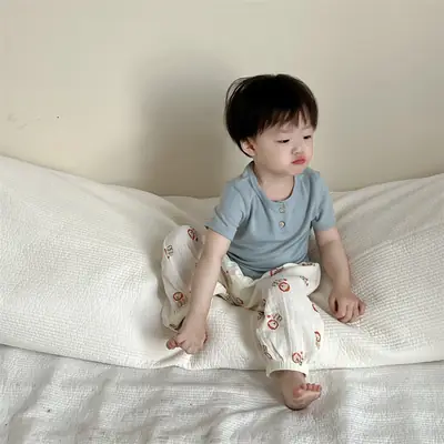 Boys Anti-mosquito Pants Set Korean Style Cotton White