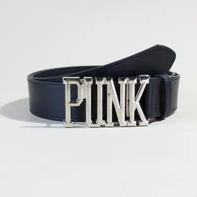 White Leather Belt with PK Metal Buckle for Women