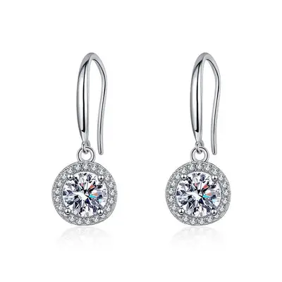 Round Diamond Earrings for Women Silver Plated