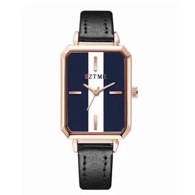 Women's Red Strap Rectangular Watch with Blue White Dial