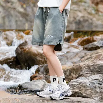 Summer Denim Shorts Washed Old Retro Five Point Pants
