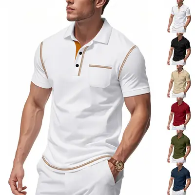 Men's White Polo Shirt with Brown Trim