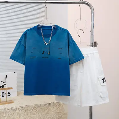 Blue Printed T-Shirt Set for Boys White Shorts Summer Wear