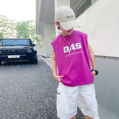 Boy's Black Oversized Vest T-Shirt 2024 New Arrival