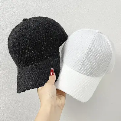 Black Knitted Baseball Cap for Women Summer Casual Sun Hat