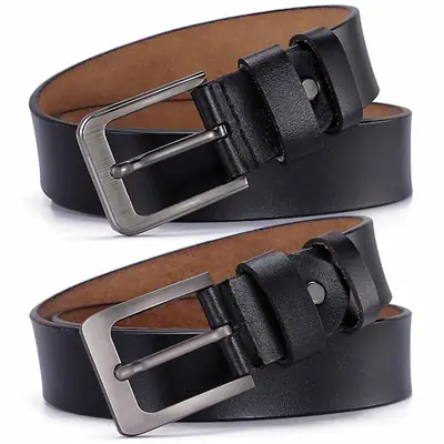 Men's Black Leather Belt with Silver Buckle