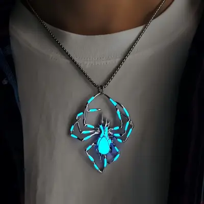 Halloween Spider Necklace for Men Luminous Blue Alloy