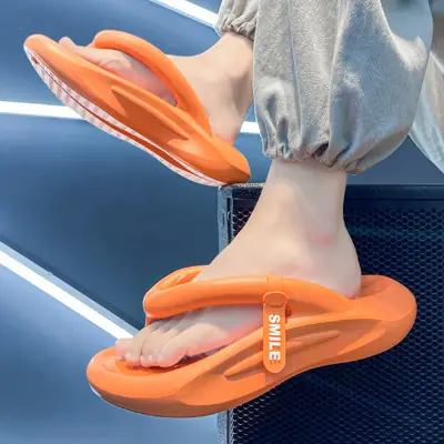 Men's Orange Flip Flops Summer Non-Slip Thick Sole