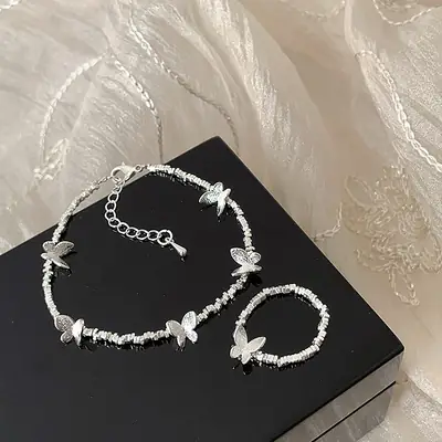 Sweet Butterfly Shattered Silver Bracelet Ring for Women