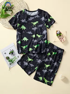 2025 Boys Dinosaur T-Shirt Cartoon Print Summer Wear