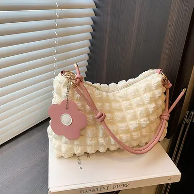 Korean Style Pleated Shoulder Crossbody Bag Green White
