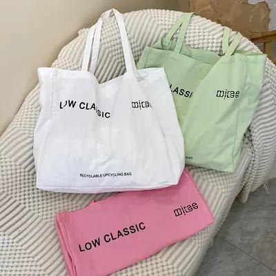 Pink Canvas Shoulder Bag Low Classic Large Capacity