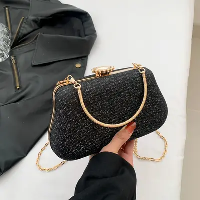 Women's Pink Sparkly Shoulder Bag with Chain Strap