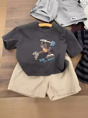 Boys Cartoon Print Cotton Shorts Set Summer 2024