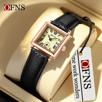 Women's Gold Square Watch with Leather Strap