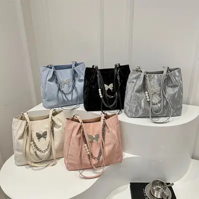 Blue Korean Style Women's Shoulder Bag with Chain