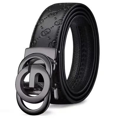Men's Embossed Leather Belt with Buckle for Business & Commuting