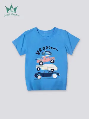 Blue Kids T-Shirt Spot Design 2025 Summer Boys Cotton
