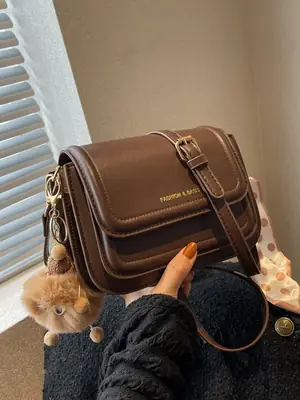 2024 Women's Crossbody Bag Brown Leather Small Square