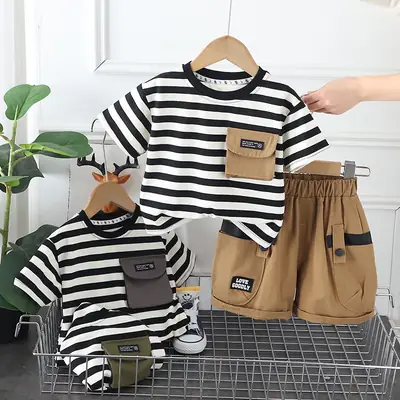 Boys Striped T-Shirt Shorts 2024 Summer Set