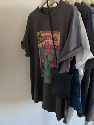 ExTra Large Size 150kg Hong Kong STyle ReTro Loose RighT Shoulder ShorT-sleeved T-shirT for FaT Girls Small Casual Half-sleeved Top SuMMer