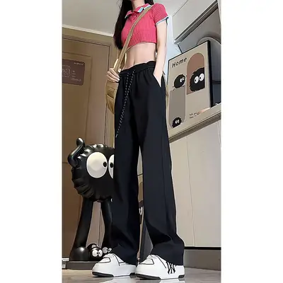 Men Ice Silk Casual Pants Black Quick Dry Sports