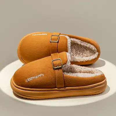 Fashionable Winter Birkenstock Cotton Slippers for Women, Indoor Non-Slip Thick-Soled Silent Couple Style Outdoor Fleece-Lined Thickeneded Cotton Shoes for Men