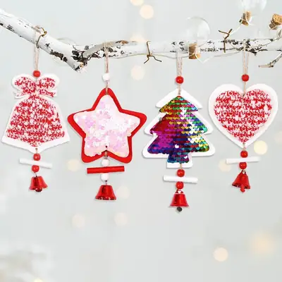 2025 Christmas Wooden Star Pendant with Bell & Tree Design