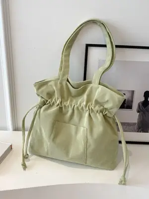Women Drawstring Tote Bag Beige 2026 New