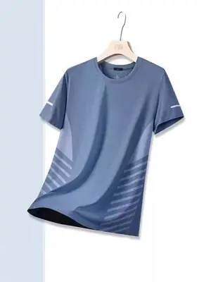 Men Grey Ice Silk T-Shirt Short Sleeve Breathable