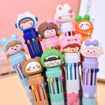 Ten Color Ballpoint Pen Cartoon Cute Creative Multicolor Ballpoint Pen Press Color Multi-function Pen