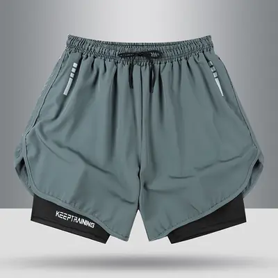 Men Running Shorts Grey Black Lining Summer Sports