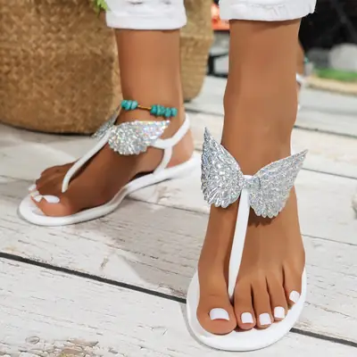 Crystal Butterfly Flat Sandals for Women Summer Wear