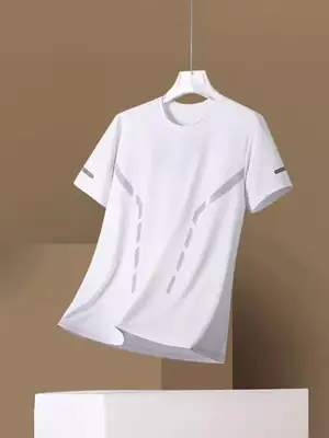 Men's White Ice Silk T-Shirt Large Summer Casual