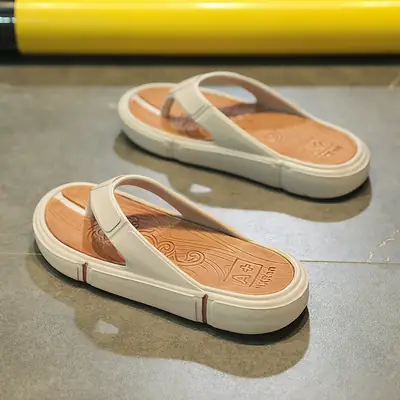 Men's White Flip Flops with Soft Sole Outdoor Sandals
