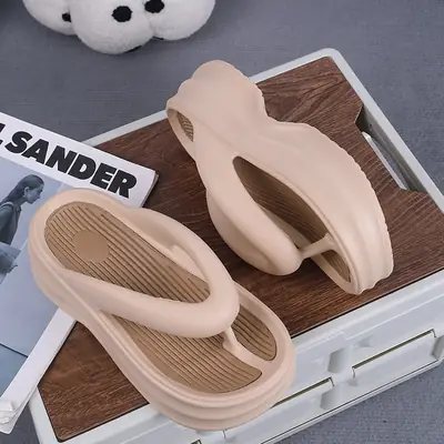 Women's Beige EVA Flip Flops Summer Sandals