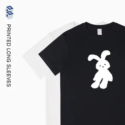 White Bunny Printed T-Shirt Black Pure Cotton