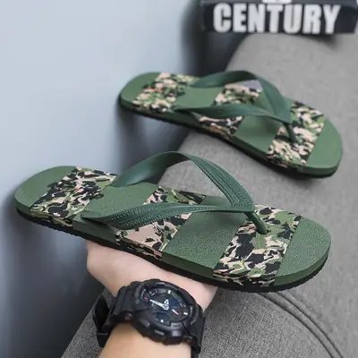 Men Green Camo Cami Sandals Summer Casual
