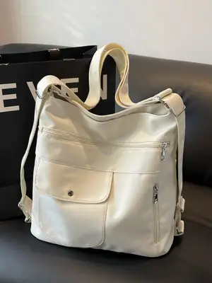 Women's Cream Textile Shoulder Bag 2024 Large Capacity