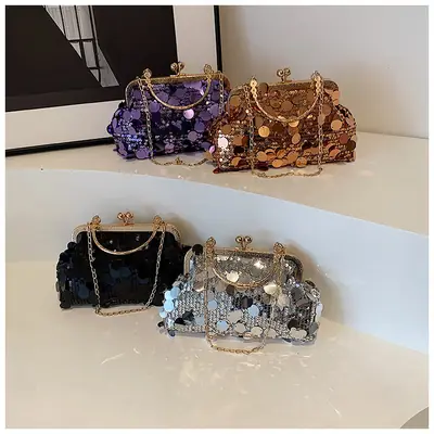 Black Sequin Chain Handbag Women Spring Summer Banquet