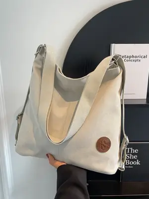 Women's Canvas Shoulder Bag Large Capacity Tan 2024