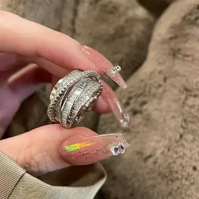 Adjustable Silver Zircon Butterfly Ring for Women