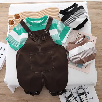 Men's Brown Strappy Baby Boys T-Shirt Two-Piece Set