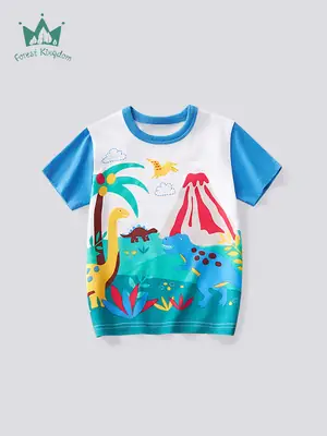 Children's Forest Cartoon T-Shirt Boys Middle Age Summer