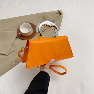 Orange Textured Metal Crossbody Bag for Women