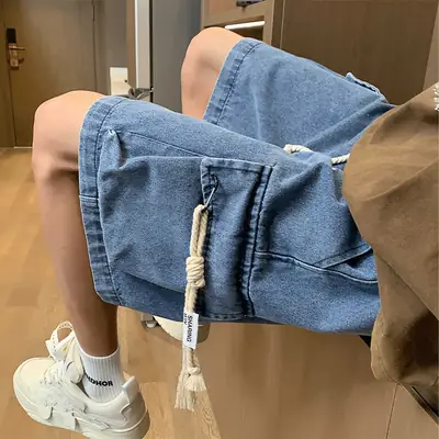 Men Oversize Denim Shorts Summer Casual American Style