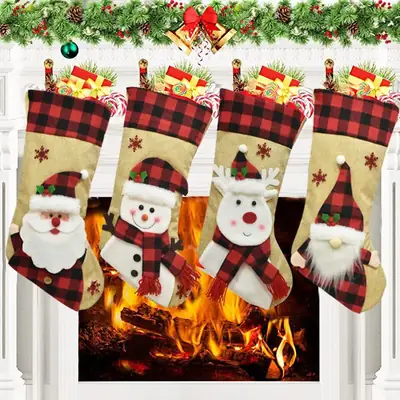 2025 Christmas Socks 3D Cartoon Velvet Linen Gift Bag