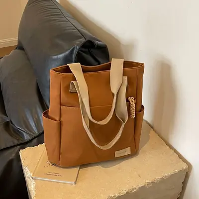 College Style Large Capacity Tan Tote Bag for Women