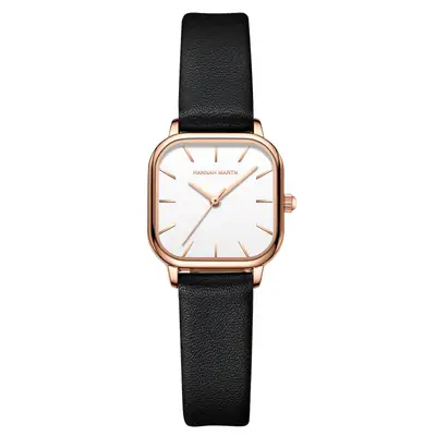 Women Rose Gold Quartz Watch Black Strap 2025