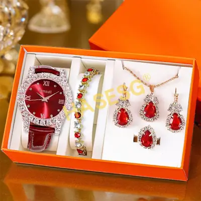 Green Emerald Watch Set for Women Luxury Jewelry